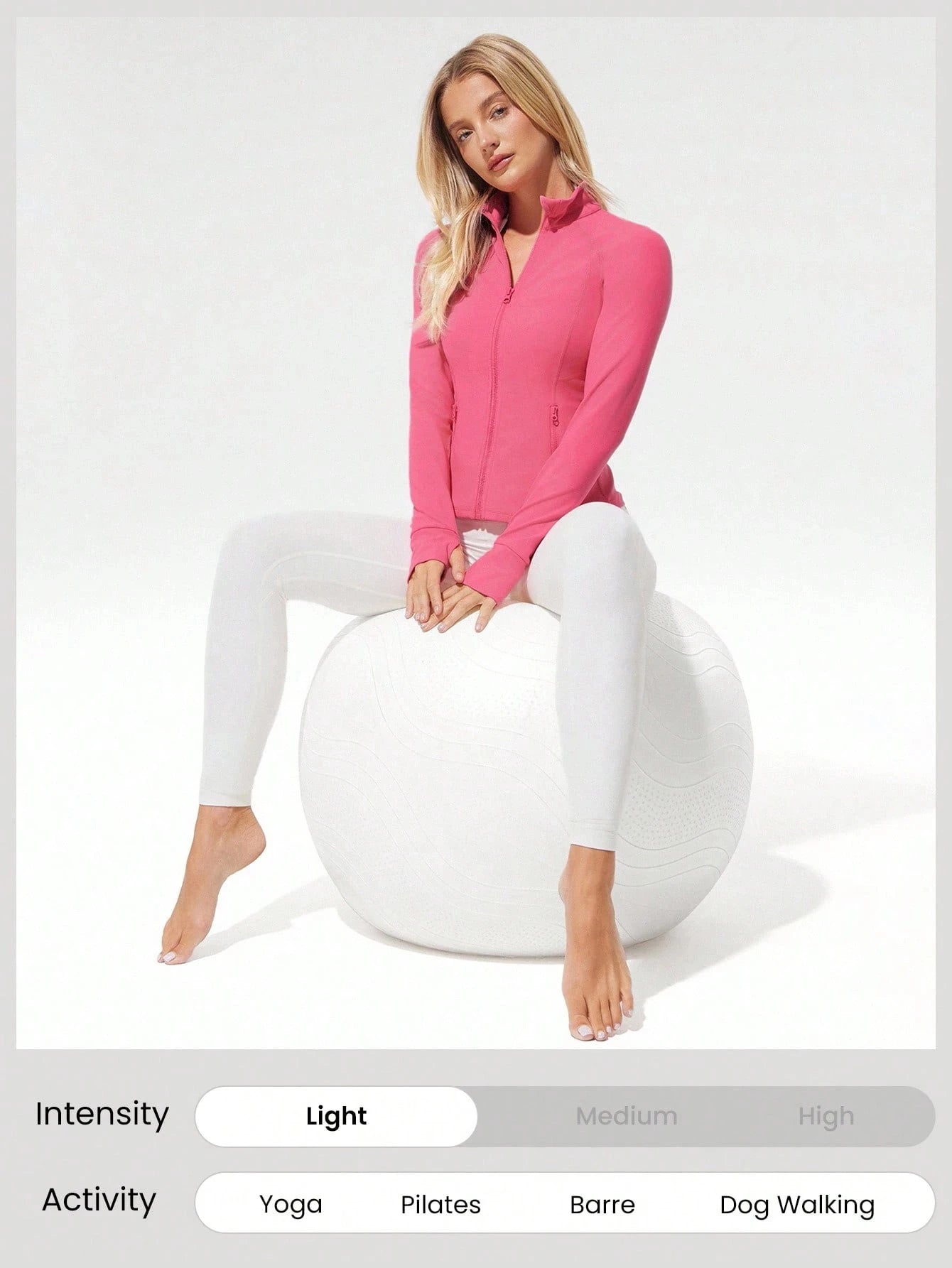 Women's slim-fit full-zip sports jacket elastic breathable sports jacket/with thumb holes long-sleeve slim sports jacket