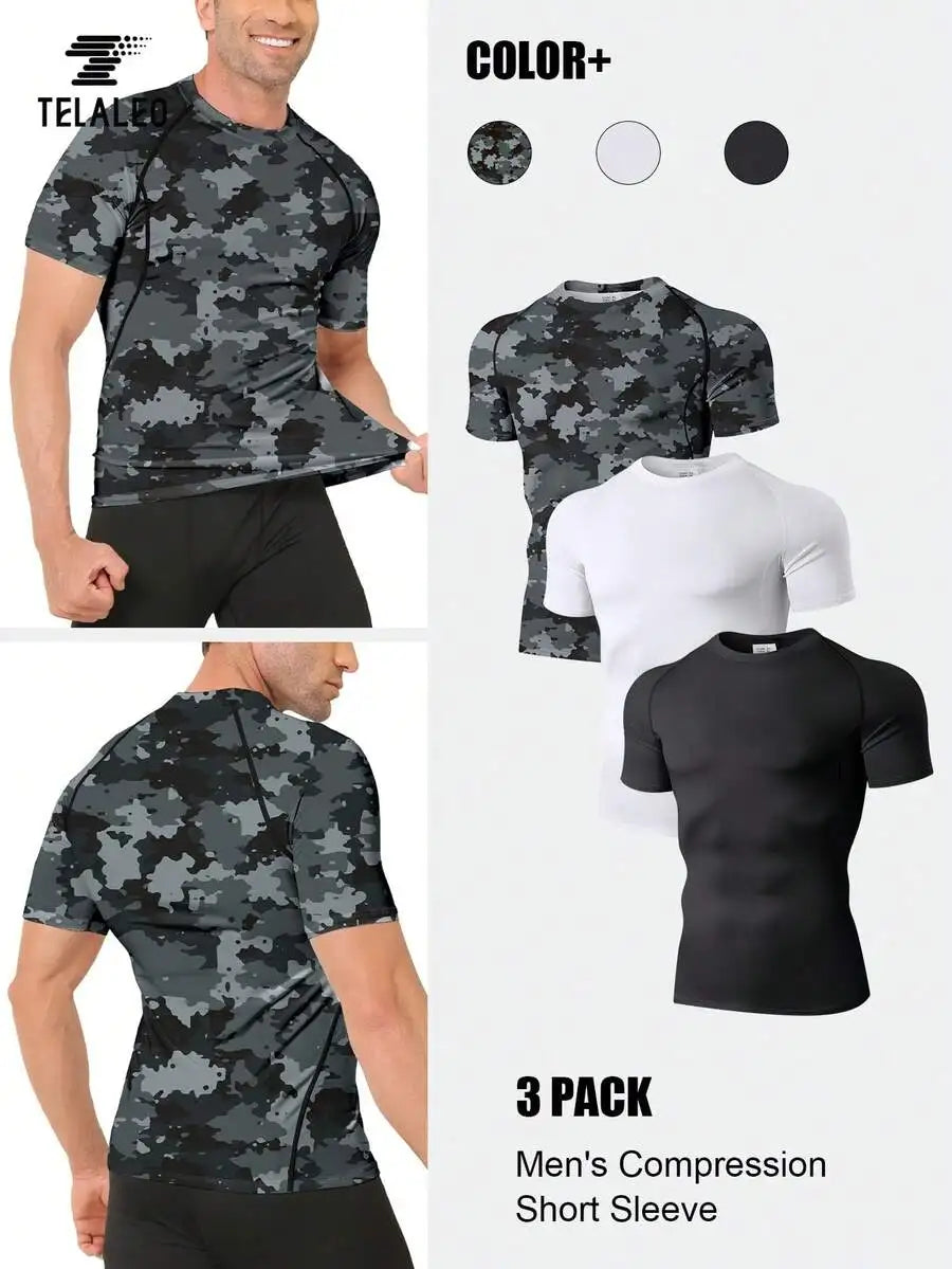 3-Pack Men's Compression Short Sleeve T-Shirts/Breathable & Moisture-Wicking for Fitness