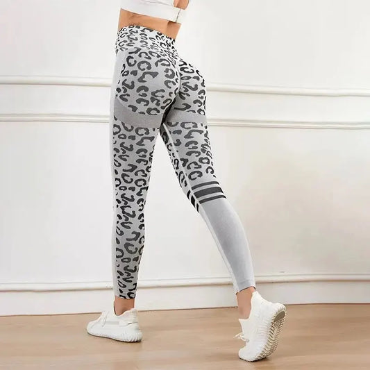Yoga 9 Minute Pants High Waist Belly Stretch Tights/Leopard Print Seamless Quick Drying Fitness Pants