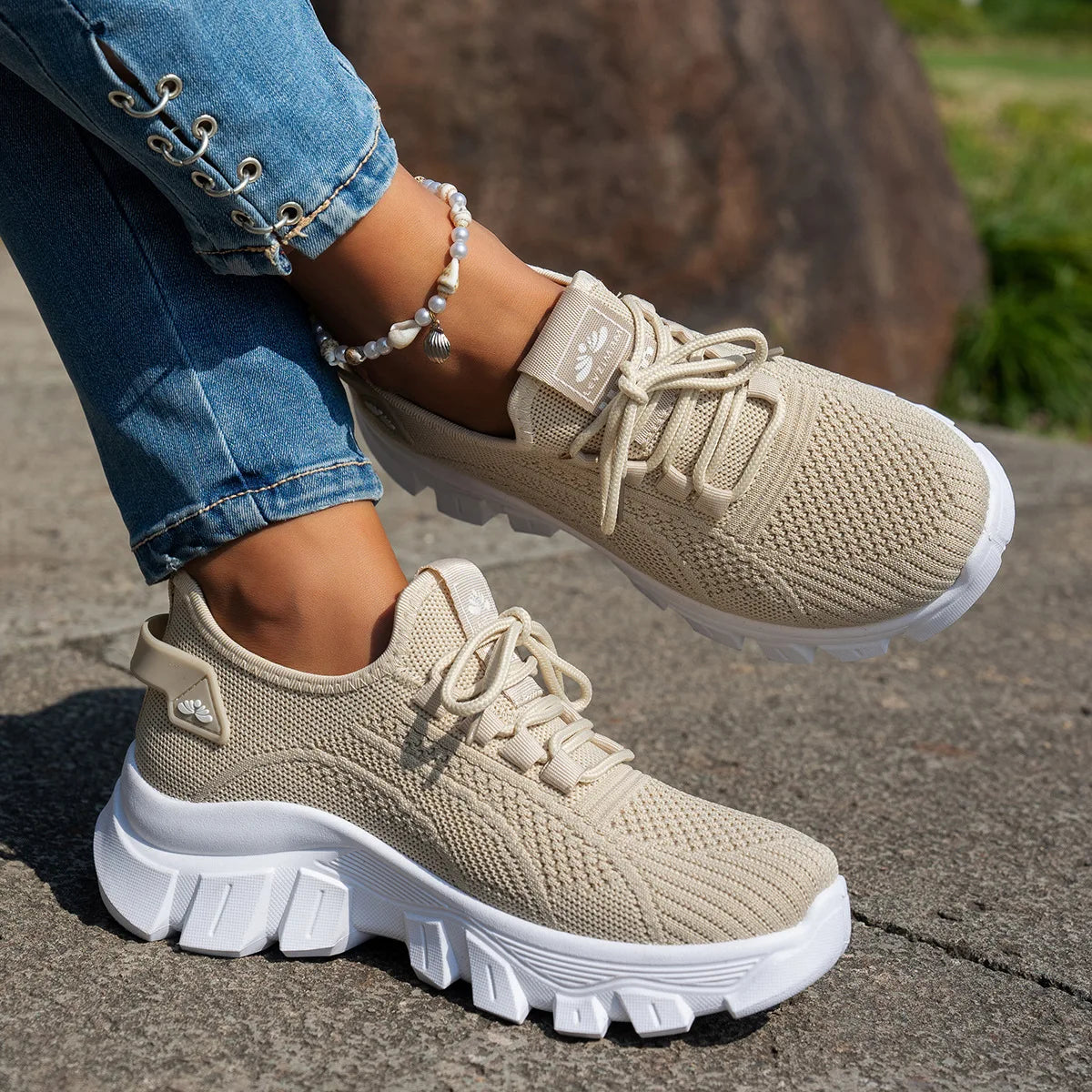 Women's Spring Knitted Shoes Lightweight Breathable Shoes/Plus Size Comfort Non-Slip Casual Flat Sole Slip-On