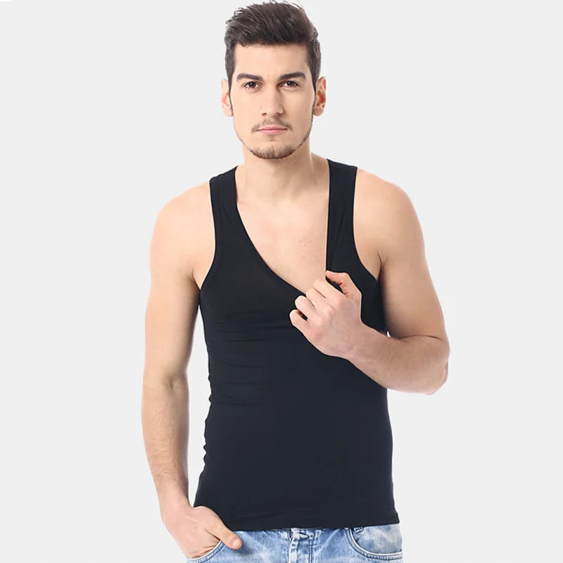 Men's solid color basic cotton narrow shoulder vest fashion/casual men's T-shirt sports fitness Joker round neck youth vest