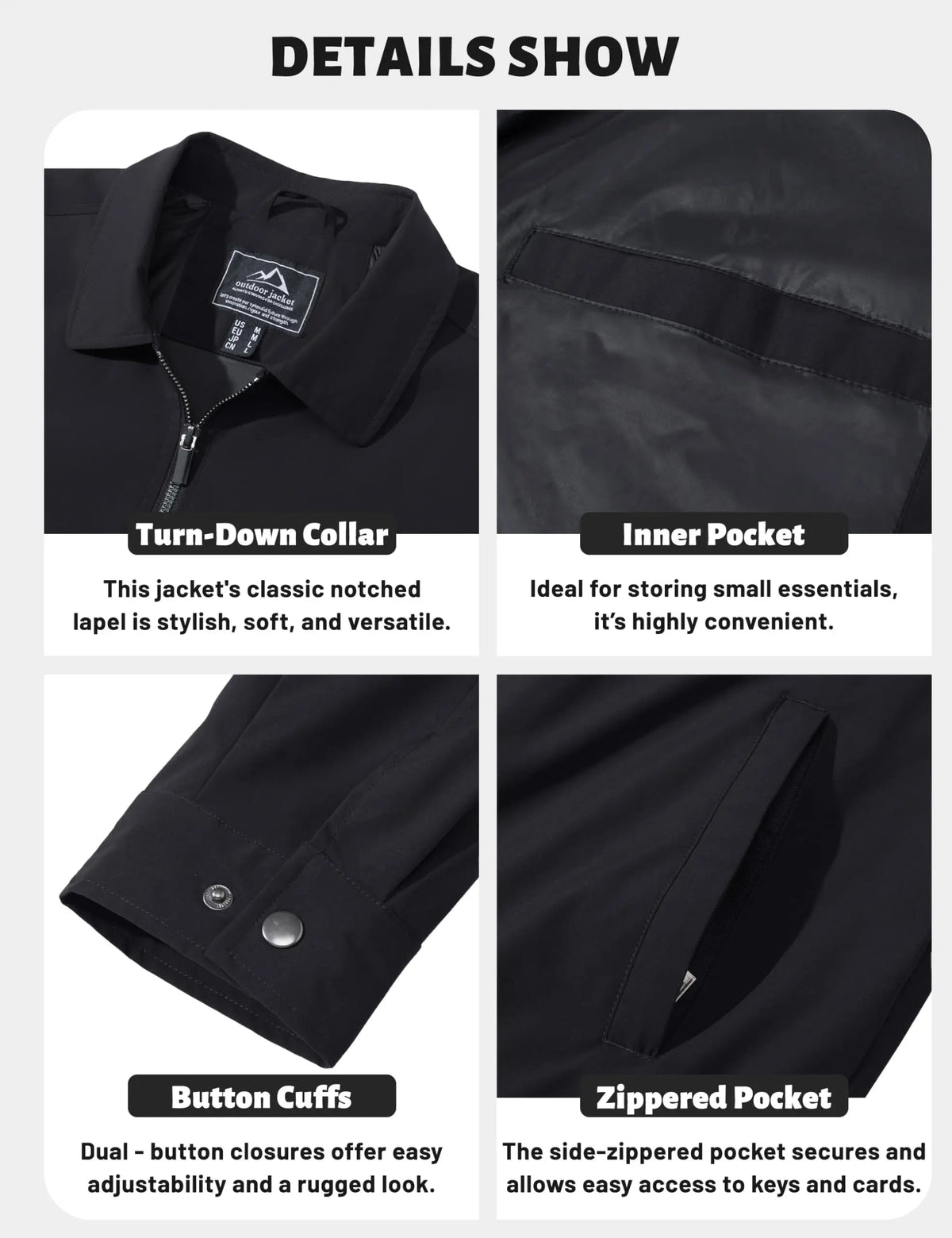 Men's Lightweight Windbreaker Jacket Full Zip Casual Jacket/Water-Repellent Coat with Zip Pockets Golf Work Outdoor