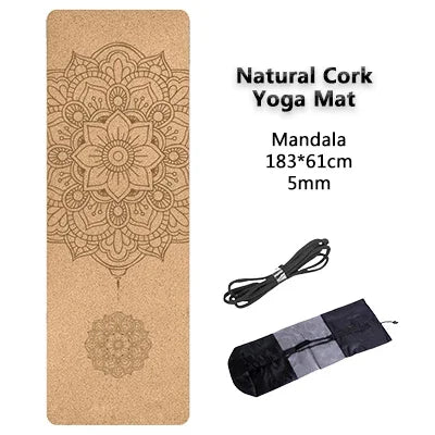 5mm Natural Cork TPE Yoga Mat 183*61cm Fitness Mats/Gym Pilates Pad Training Exercise Sport Mat With Position Body Line