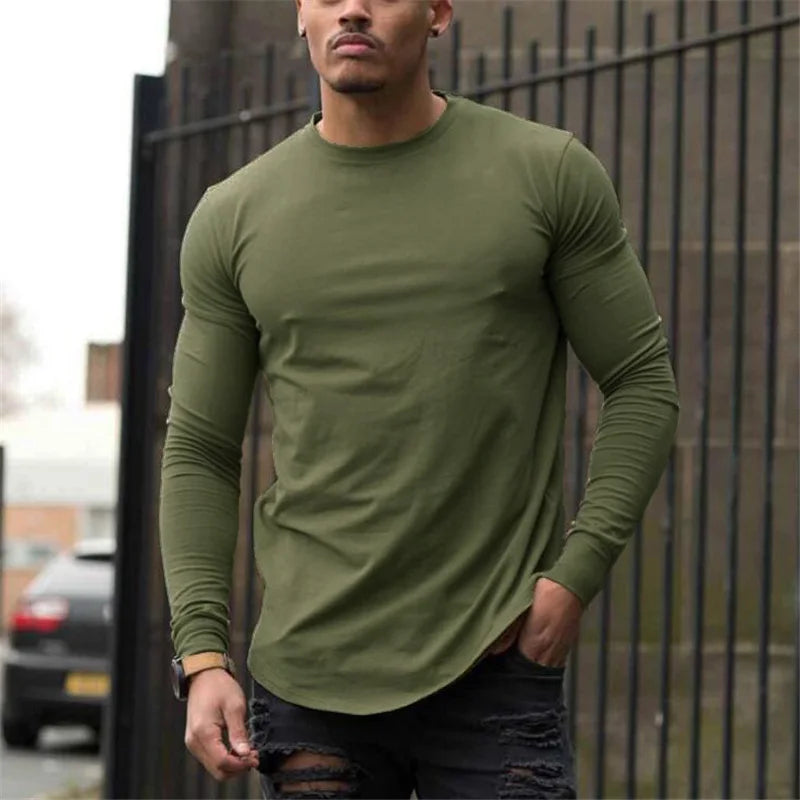 Plain Cotton Breathable Long Sleeve Clothing Gym Fitness Bodybuilding/Sport T-shirts Men's Workout Casual Slim Fit Autumn Shirts