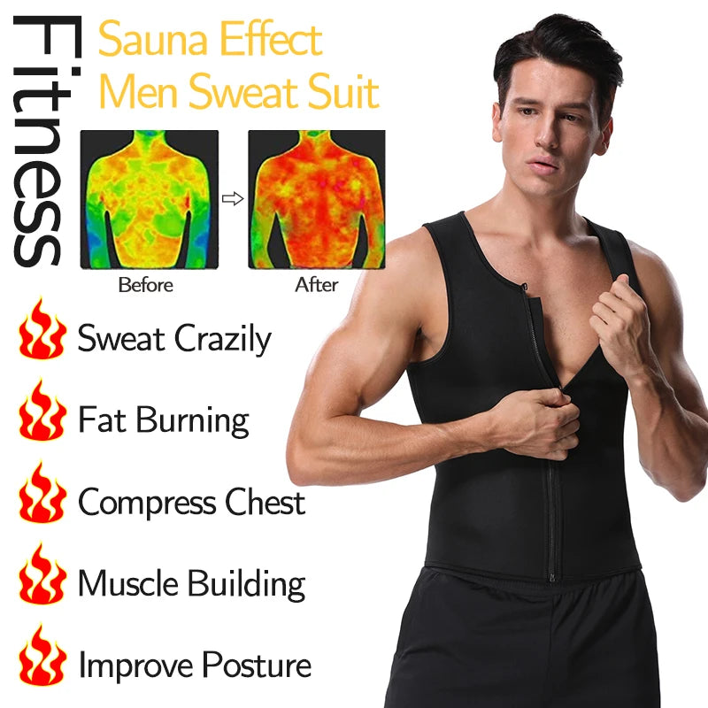 Men Waist Trainer Vest for Weight Loss Neoprene Fitness Corset Body Shaper/Zip Sauna Tank Top Workout Shirt Sauna Suit