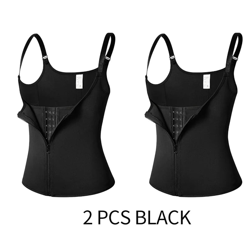 2 PCS Women's Waist Trainer Sauna Effect Sweat Vest Corset/Body Shaper Neoprene Shapewear Tummy Control Gym Workout Tank Top