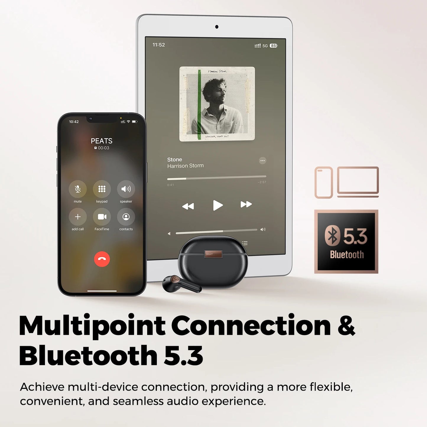 SoundPEATS Air4 Pro ANC Bluetooth 5.3 Wireless Earbuds/with Lossless Sound AptX Voice Multipoint Connection, in-Ear Detection