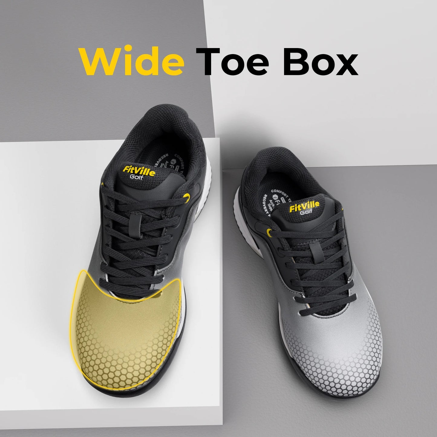 FitVille Wide Men's Golf Shoes Non-Slip Wear-Resistant Comfortable/Pickleball Sports Shoes Suitable for Swollen Feet