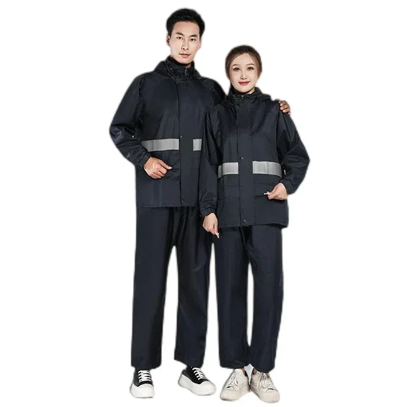 1Set Hooded Coat and Pant Rain Suit for Men Outdoor Waterproof/Rain Gear with Reflective Strip Motorcycle Riding Raincoat