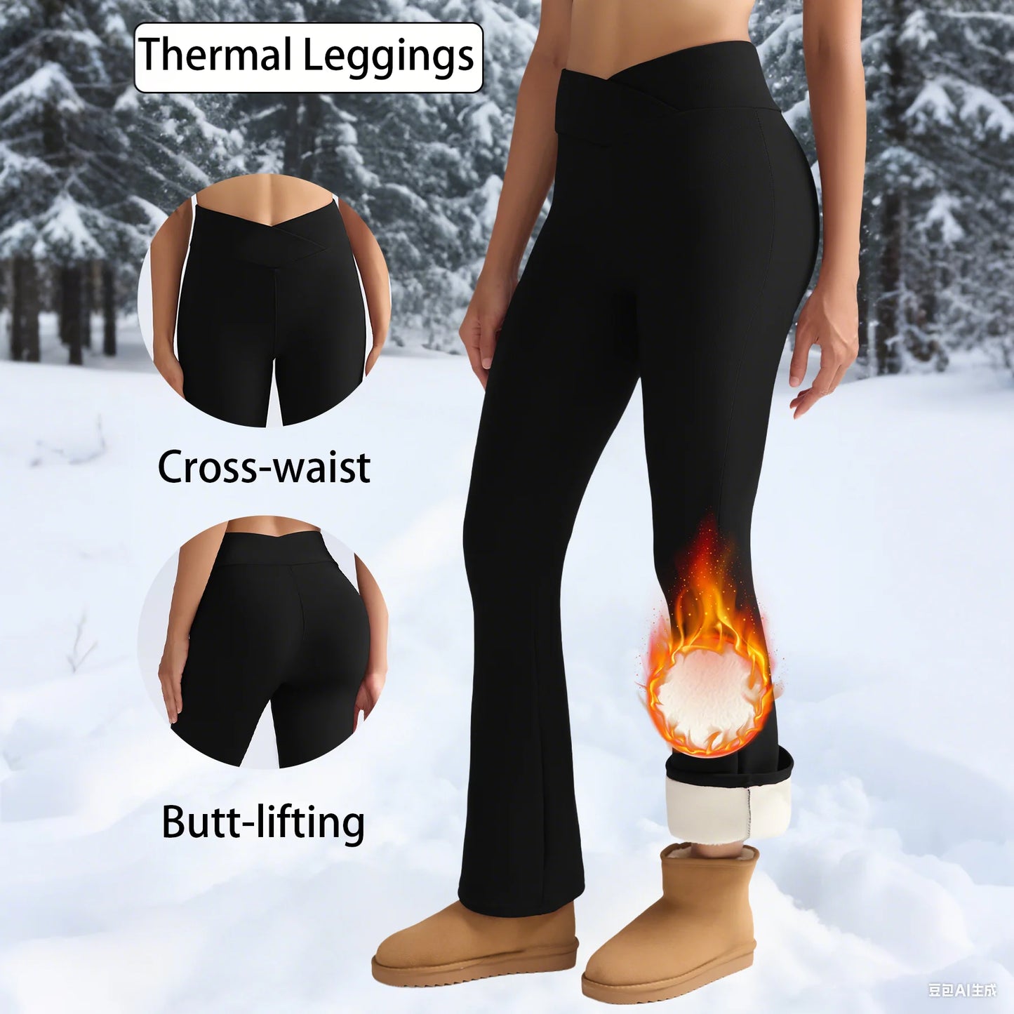 Fleece Women Leggings Thick Flared Pants High-Waisted Thermal Tights/Tummy Control Winter Warm Legging Casual Wear