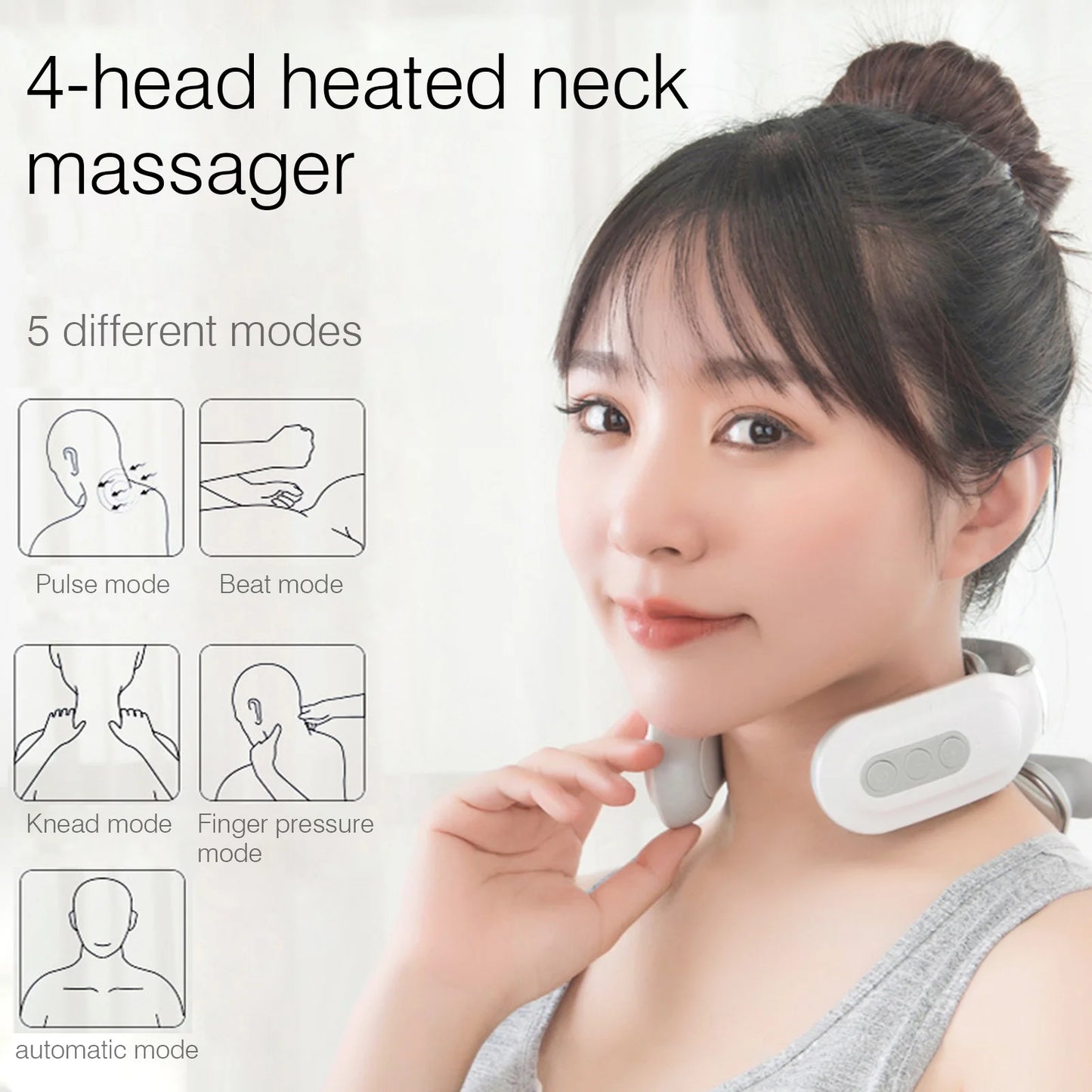 Electric Massager for Neck Shoulder Pain Relief USB Neck Massager/Relax Muscles Floating 4 Heads Vibrator Heating Massager