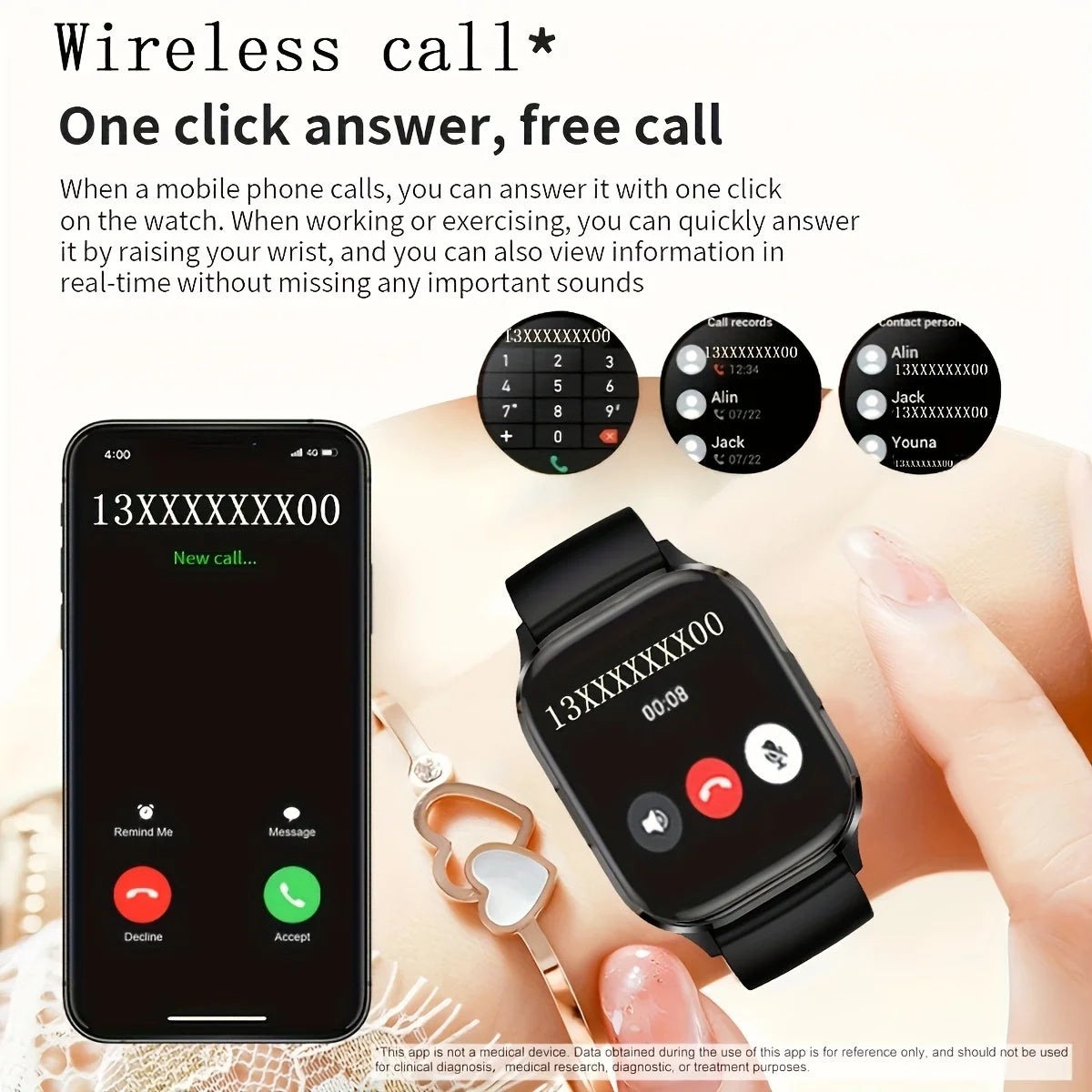 Simple and Stylish Women's Smartwatch, AMOLED HD Screen/Men's Smartwatch Wireless Calling Voice Assistant