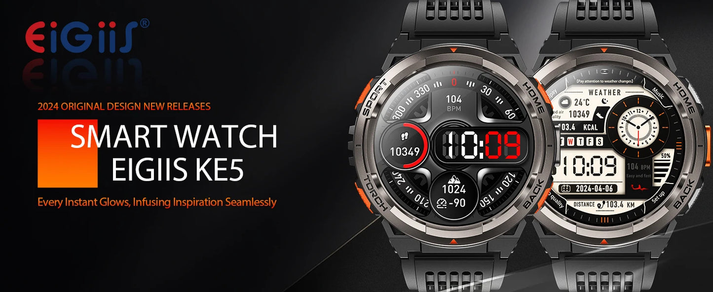 EIGIIS 1.45 Inch Smart Watch KE5 3ATM Waterproof Original Design/Sports Watch With Compass And Altitude Barometer LED Flashlight