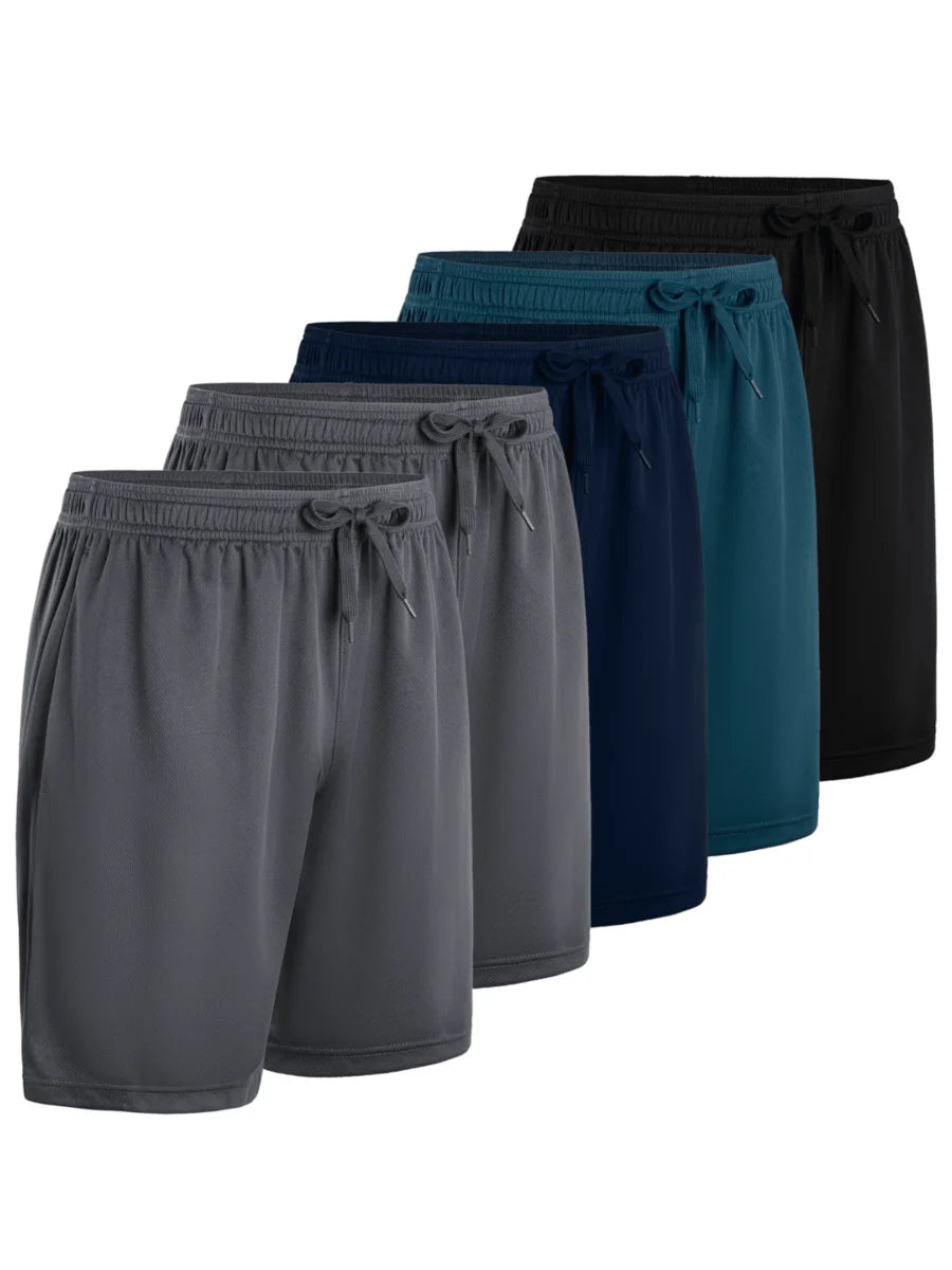 5 Pcs Men's Athletic Performance Shorts Quick Dry Polyester Micro Mesh/With Elastic Waist & 2 Side Pockets