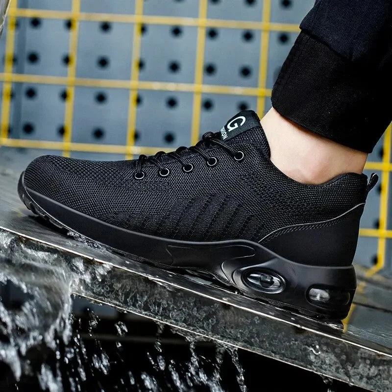 Men Safety Shoes Work Boots Summer Solid Color Lightweight Breathable/Steel Toe Anti-Smash Indestructible Tactical Work Sneakers