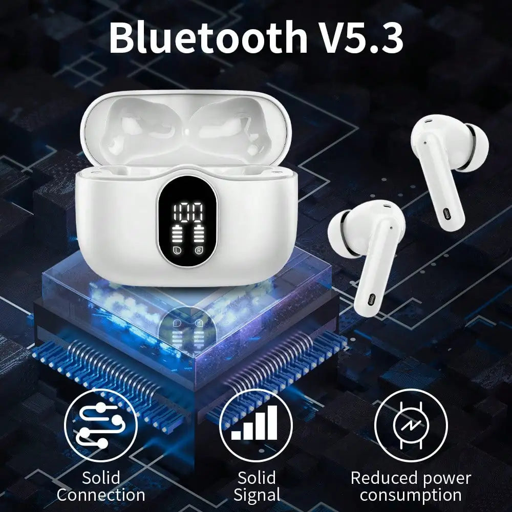 Ordtop Wireless Earbuds Bluetooth Headphones 48H Playtime Ear Buds/With LED Power Display, IPX7 Waterproof Bluetooth 5.4 Earphones