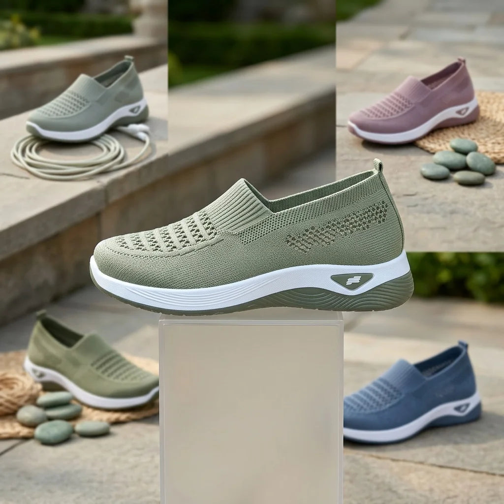 Women Hollow Flying Knit Slip On Wedge Walking Shoes Breathable Mesh/Lightweight Cushion Platform Non Slip Soft Sole Comfort Loafers