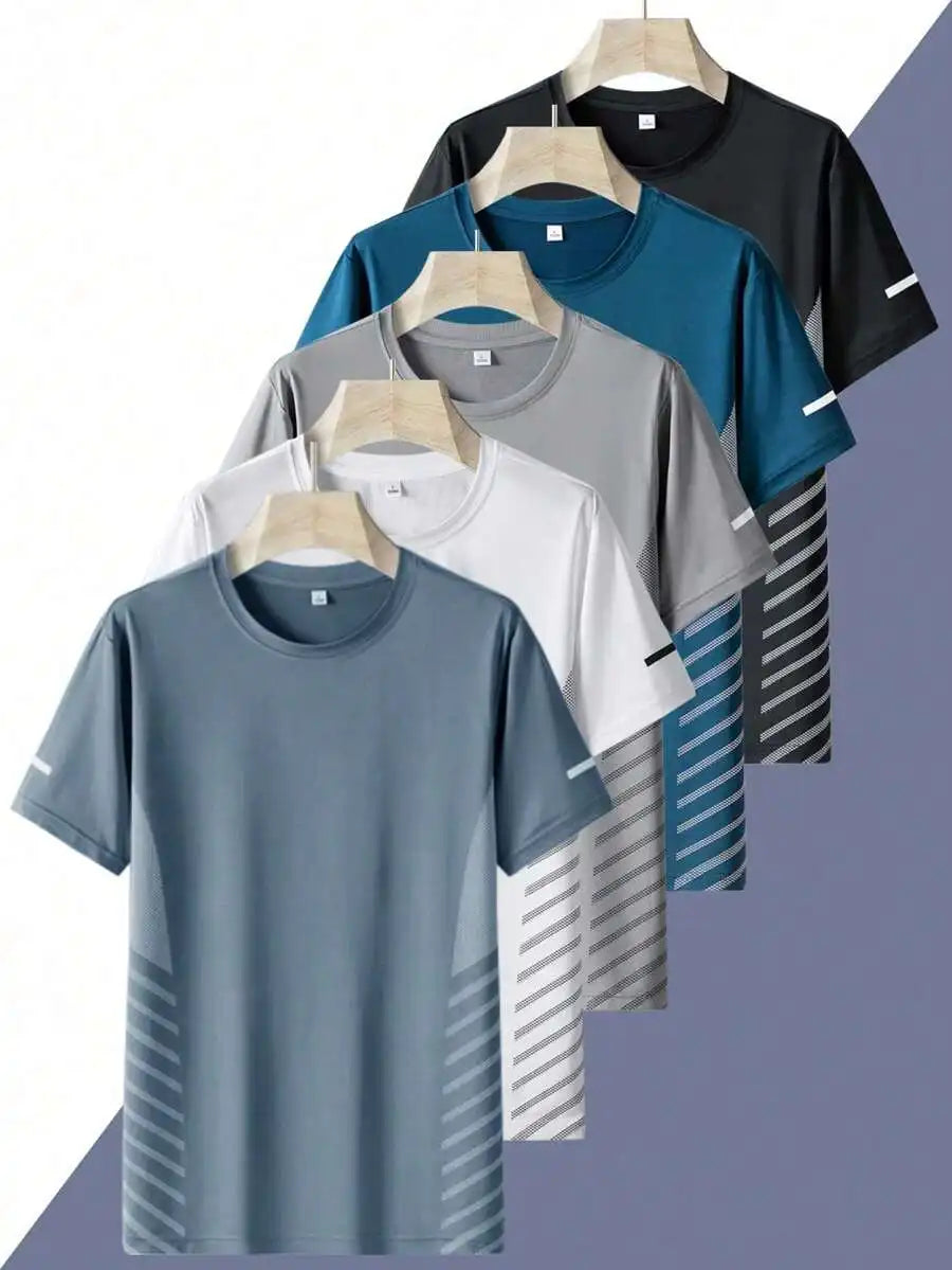 5pcs Men's Quick Dry Running T-Shirts For Hiking Fishing/Soft Stretch Lightweight Summer Sports Tees