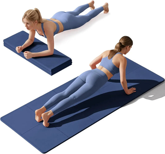 Foldable Yoga Mat Non Slip, 72x24in Extra Wide Thick Exercise Mat/with Carrying Strap for Stretching Gym Home Workouts