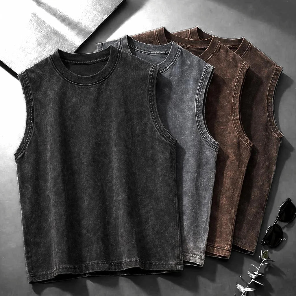 Men Tank Top 100% Cotton 230G Heavyweight Washed Vintage/Oversized Summer Street Casual Sleeveless Shirt