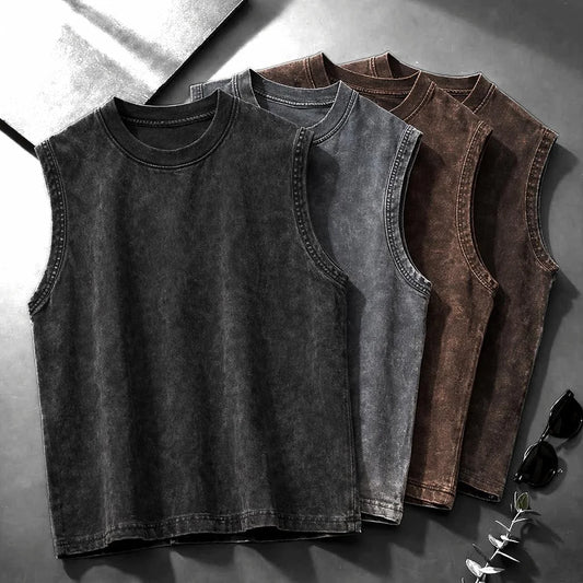 Men Tank Top 100% Cotton 230G Heavyweight Washed Vintage/Oversized Summer Street Casual Sleeveless Shirt