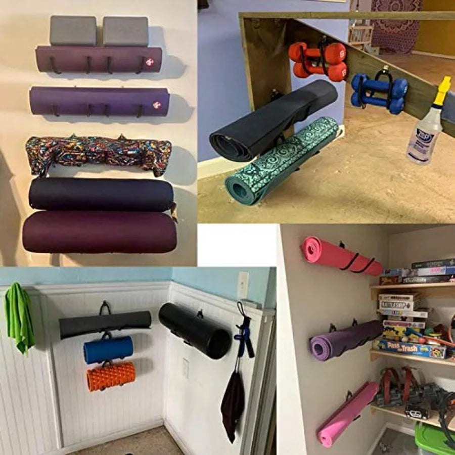 Wall Mount Yoga Mat Foam Roller and Towel Rack Hooks/Exercise Mat Storage Shelf for Hanging Yoga Strap and Resistance Bands