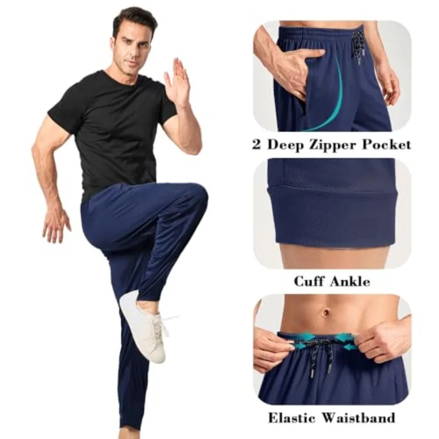Men's Mesh Jogger Sweatpants 3 Pack Lightweight Quick Dry/Athletic Pants with Zipper Pockets for Workout, Running