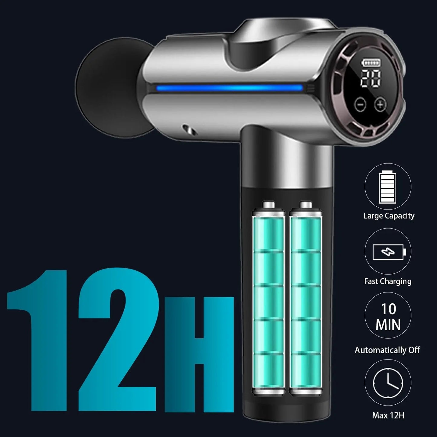 Christmas Gift for Women/Men Percussion Massage Gun/with 20 Speeds, LED Screen, Carry Case Silver