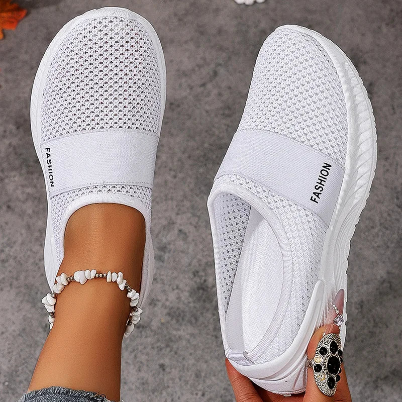 Women's Closed Toe Slip On Sneakers, Breathable Knit Mesh/Comfort Shoes Air Cushion Platform Walking Shoes for Daily Use