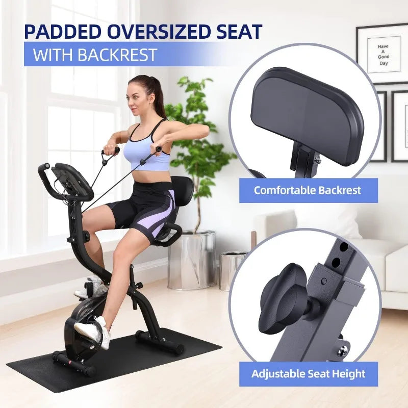 Foldable Exercise Bike Stationary Bike Sport 4 in 1 Indoor Cycling Bike/with 16 Level Magnetic Resistance Training