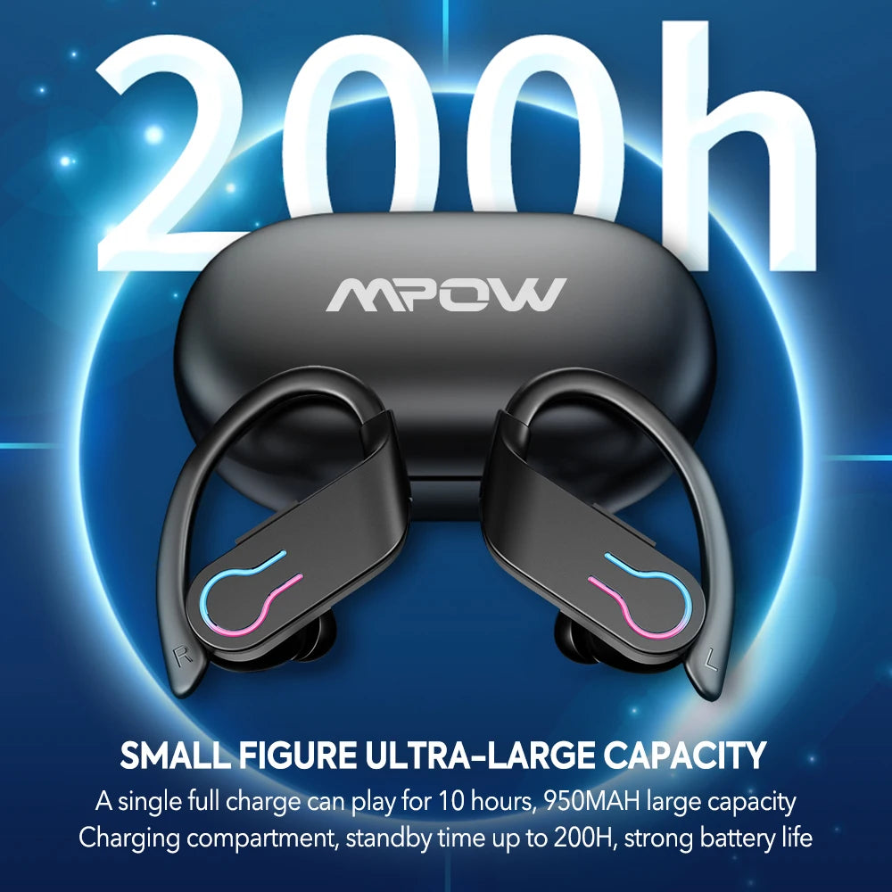 Mpow Q63 Bluetooth 5.3 Earphones Sports Headset Wireless In-Ear/200H Standby Time IPX7 Waterproof HiFi Stereo Gaming Earbuds
