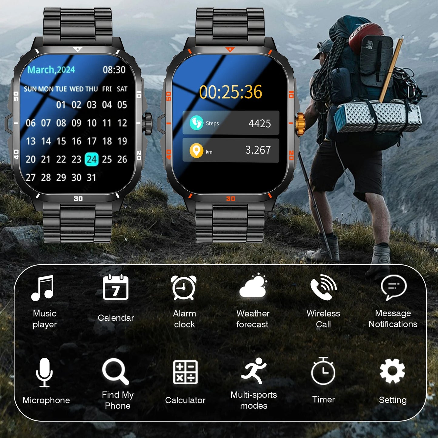 Smart watch full touchscreen sports watch Bluetooth calling/with flashlight unisex compatible with Android and iPhone