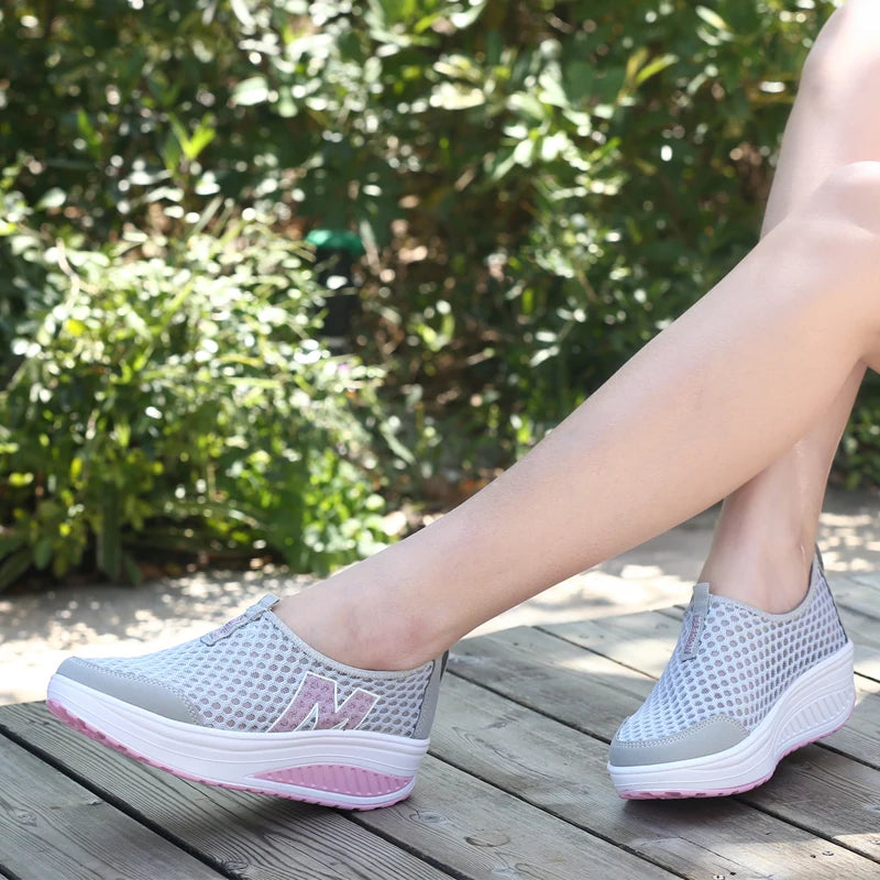 Shoes Women Mesh Flat Shoes Sneakers Platform Shoes Women Loafers/Breathable Air Mesh Swing Wedges Shoe Breathable Flats