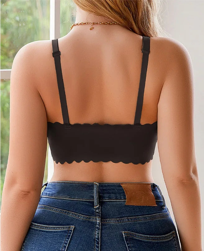 5pcs Floral Wavy Backless Push-Up Bra Deep V U-Shape Adjustable Straps Seamless Wireless Padded Lift Comfy Smoothing