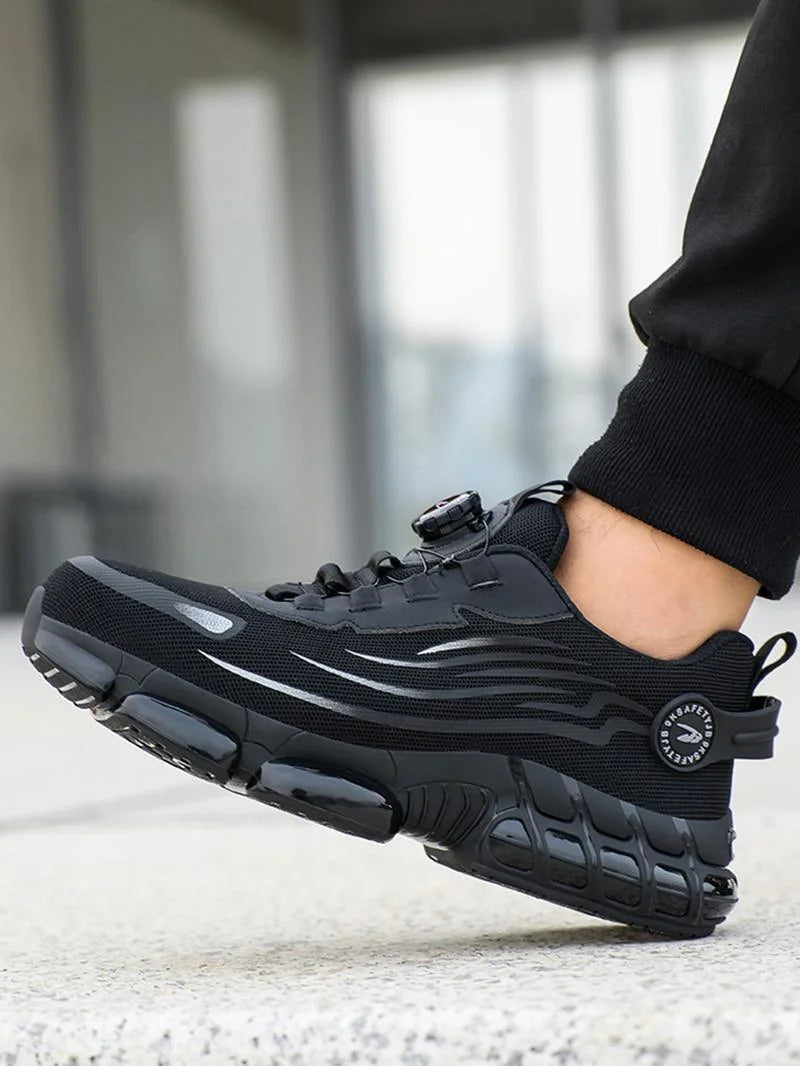 Men's Lace Up Low Top Anti Piercing & Anti Smashing Safety Shoes/with Rotating Button, Contrast Mesh Work Shoes, for Outdoor