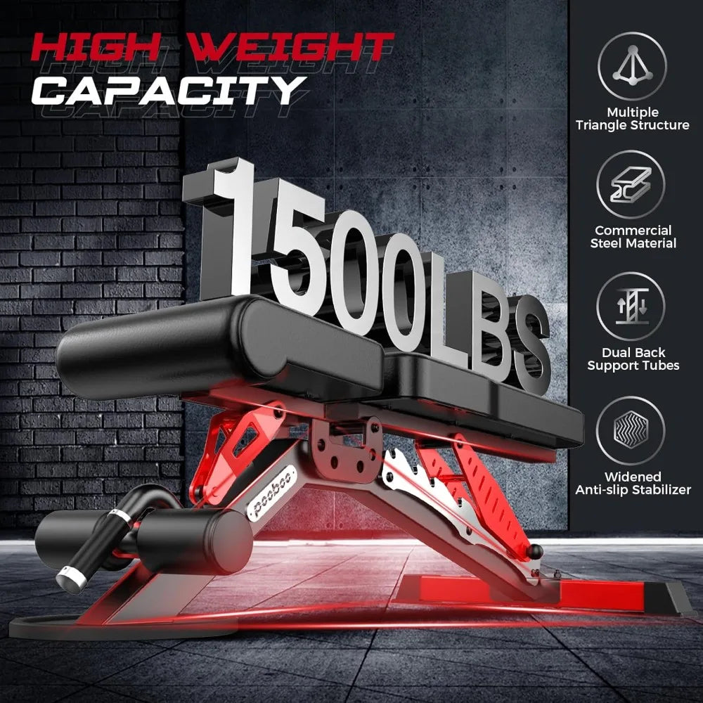 Pooboo Heavy Duty Adjustable Weight Bench 1500LBS Capacity/for Home Workout Strength Training Fitness Equipment