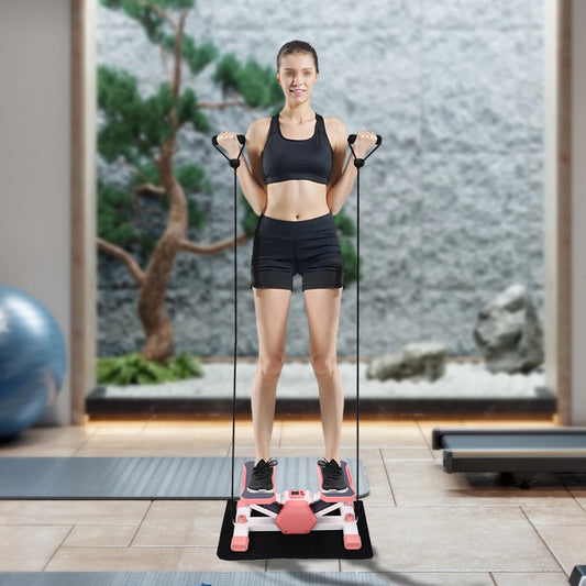 Steppers for Exercise Stair Stepper with Resistance Bands Mini Stepper Hydraulic Fitness Stepper with LCD Monitor Pink