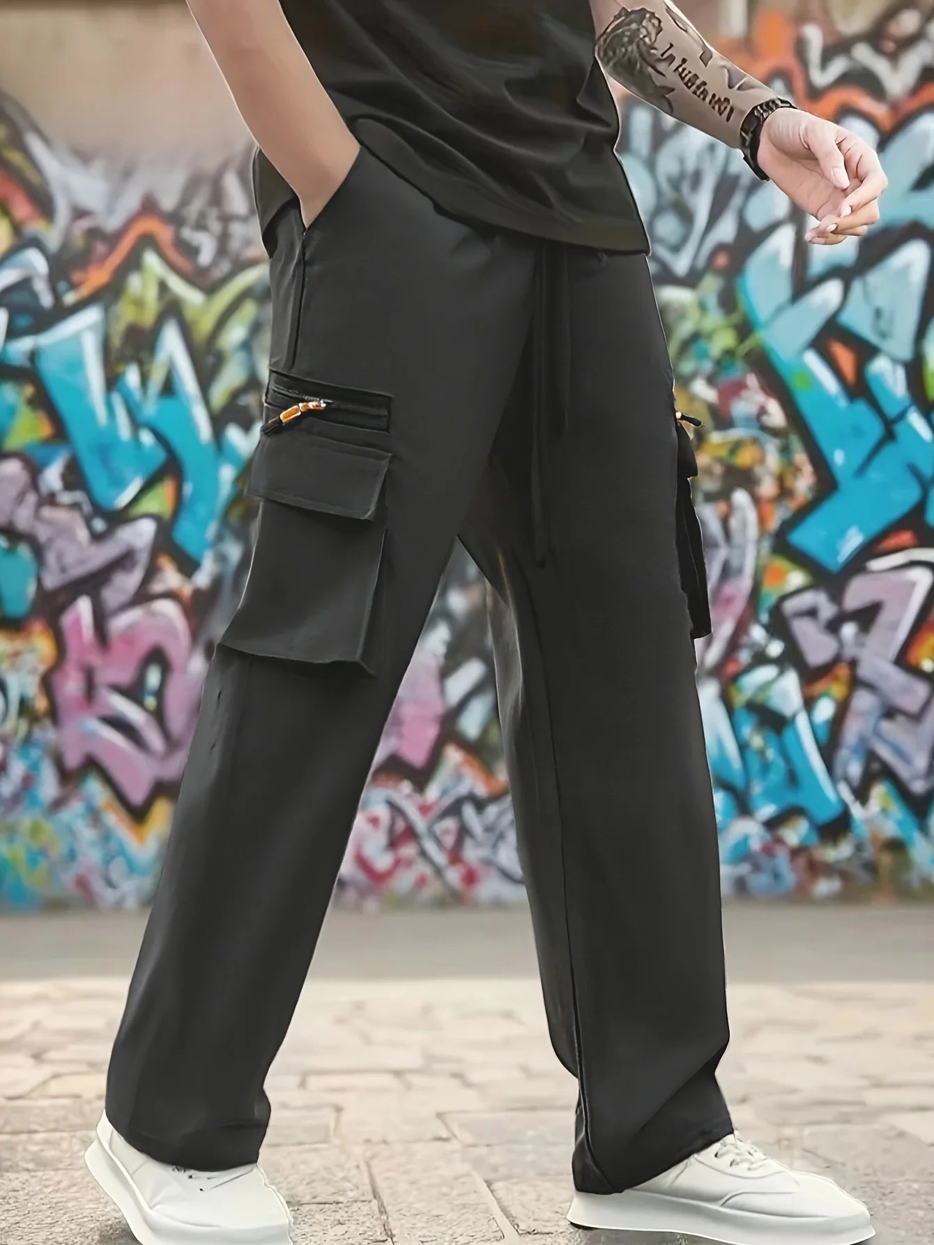 6 pieces of men's regular outdoor pants, work pants fashionable pants/and sports pants multi pocket drawstring elastic waist casual pants