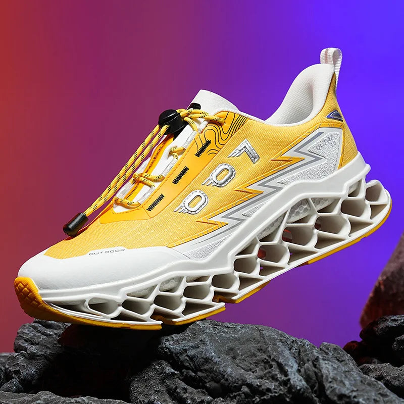 New Summer Men's 3D Printed Running Shoes Breathable Mesh/No-Lace-Up Thick-Soled, Shock-Absorbing Sports Shoes