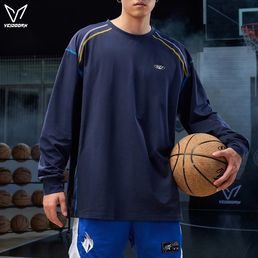 Veidoorn Men's Long Sleeve Workout Shirts Athletic Running/Base player Top for Gym Training Moisture Wicking Thermal Sportswear