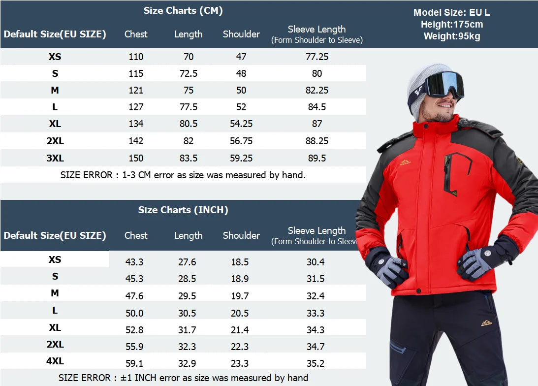 Men's Water-Resistant Ski Jacket Winter Fleece Lined/Snow Coat Warm Windproof Outdoor Jacket
