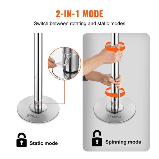 SIHAO Stainless Steel Dance Pole Kit Height Adjustable Spinning & Static Pole/Portable Dance Fitness Equipment for Home