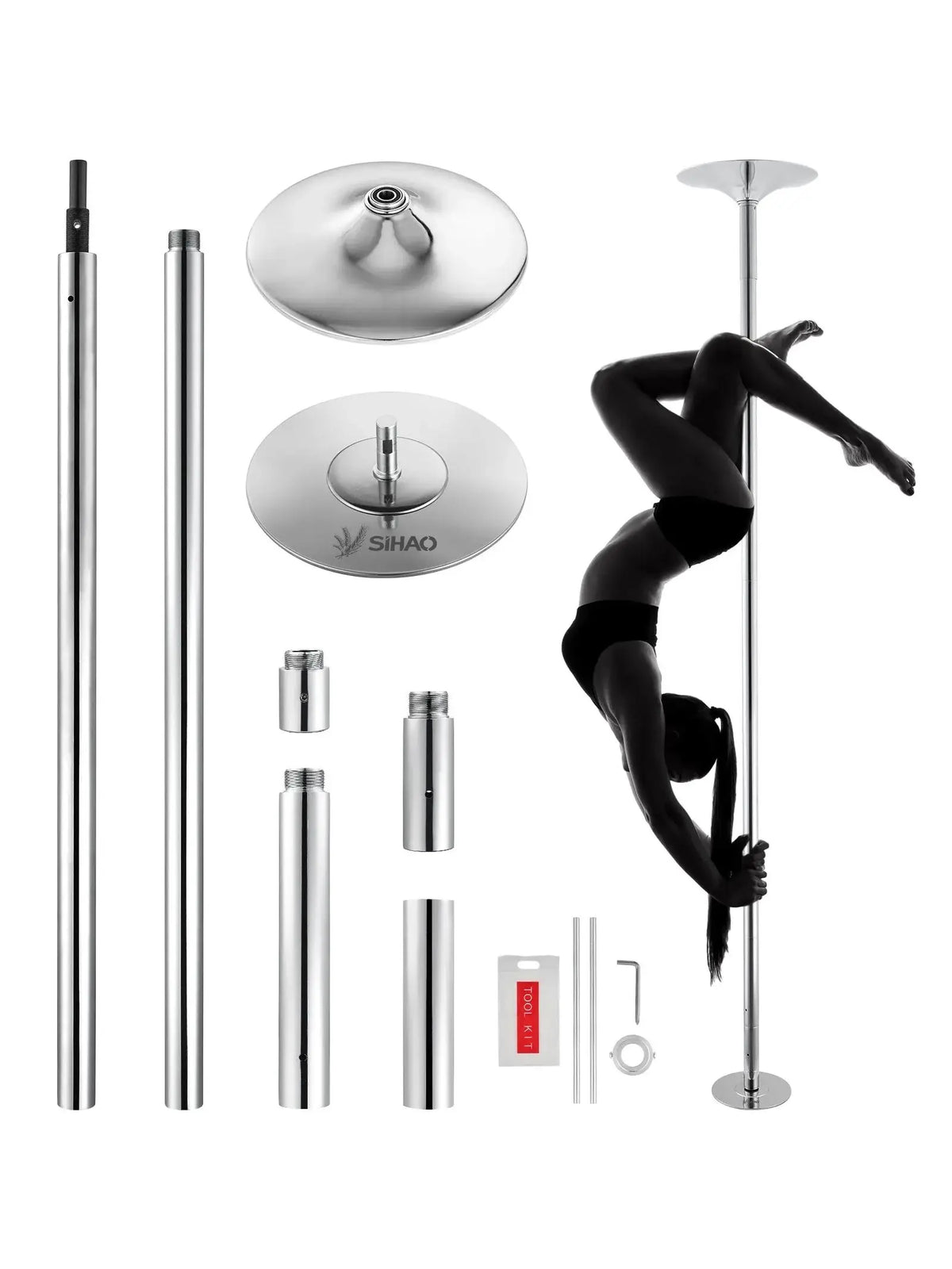 SIHAO Stainless Steel Dance Pole Kit Height Adjustable Spinning & Static Pole/Portable Dance Fitness Equipment for Home