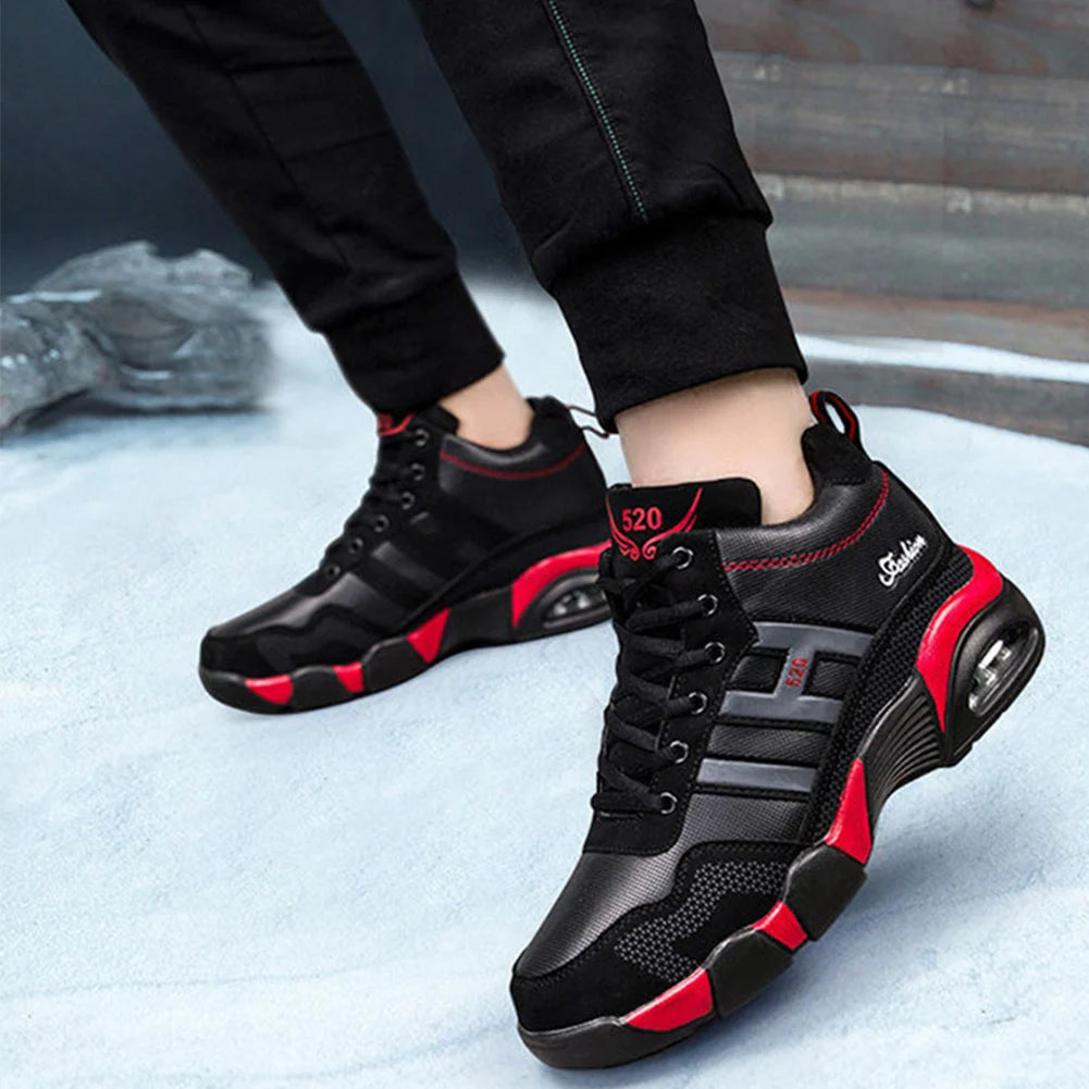 Mens Lace Up Shoes Non-Slip PU Leather Casual Sneakers/Comfortable Walking Sneakers