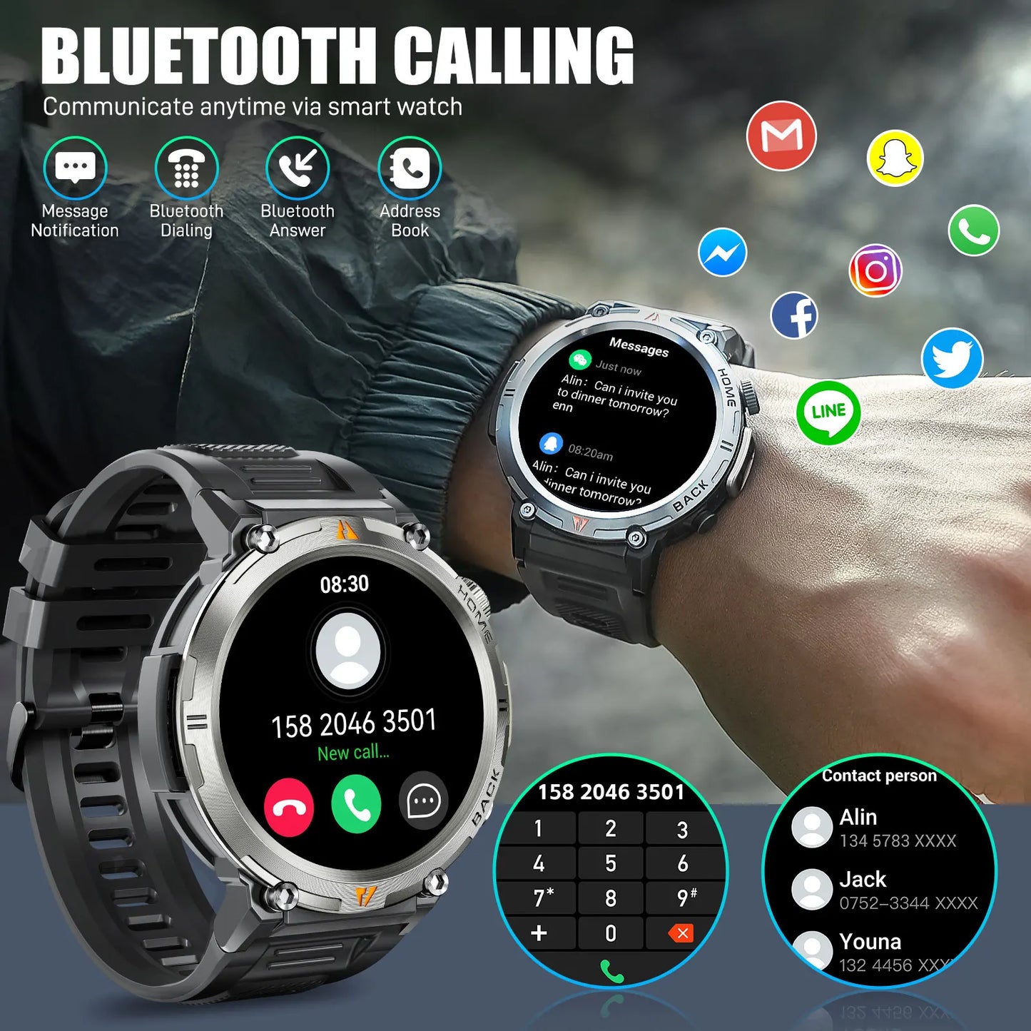 LaNikar KE3 Black Bluetooth Call Smart Watch Men Full Touch Screen/Health Monitor With Flashlight Men Smart Watch For ios  Android