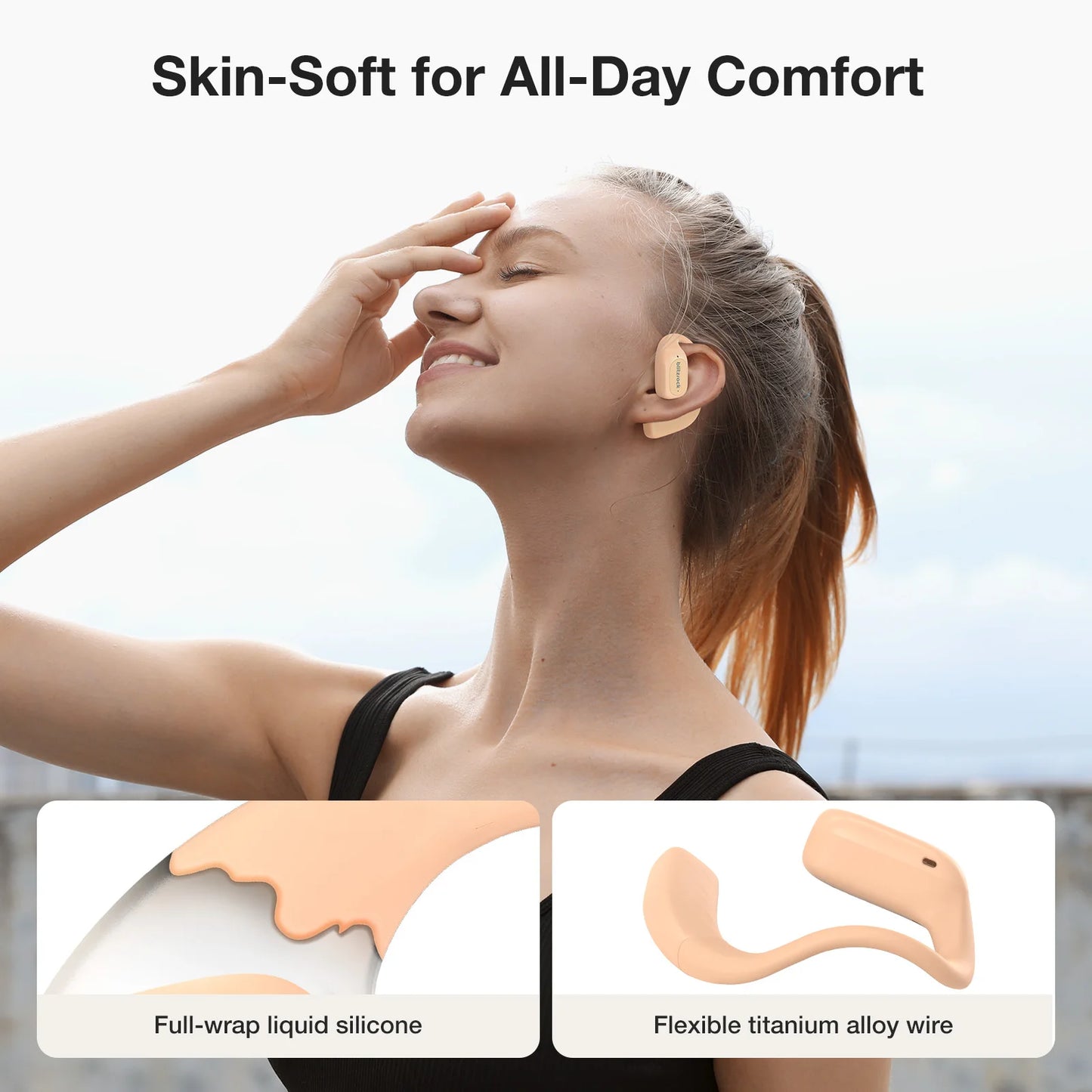 BR-CT3 Open Ear Earbuds bluetooth V5.4 Air Conduction Earhook/Enhanced Bass 4 Mics Clear Calls App Control 28H Earphones