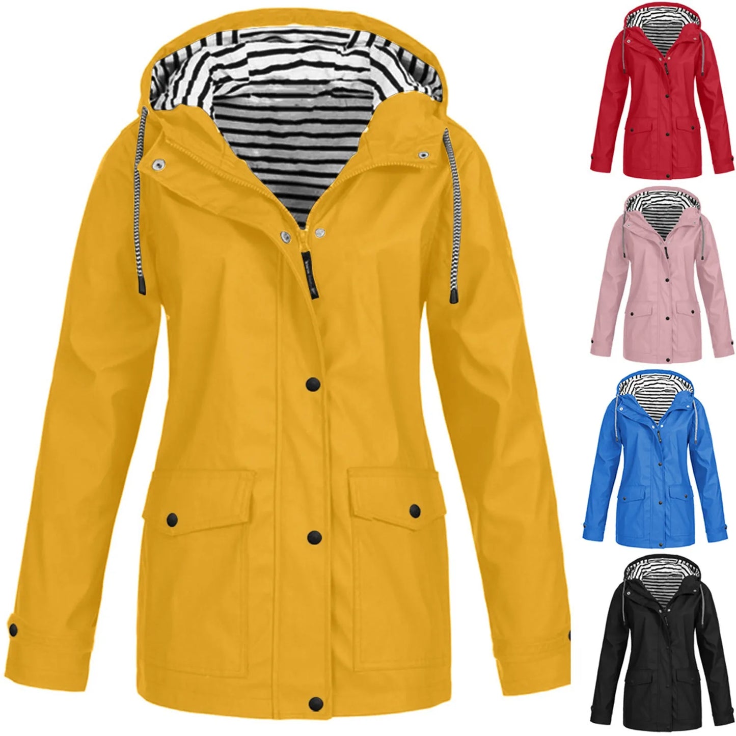 Autumn Winter Women's Coat Waterproof Raincoat/Solid Color Hooded Charge Coat Long Sleeve