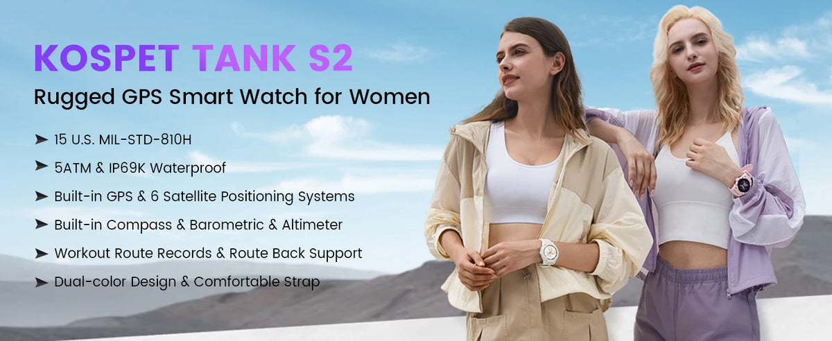 KOSPET TANK S2 GPS Smart Watch For Women Compass Altimeter Barometer/Bluetooth Call AI Voice AMOLED IP69K Waterproof Smartwatch