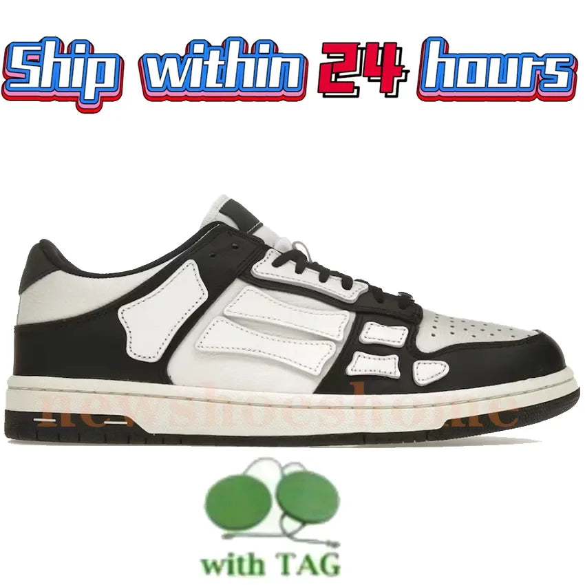 Designer Luxury Bone Casual Low Men's Leather Sneakers Skeleton/Blue Red White Black Green Gray Men Outdoor Shoes