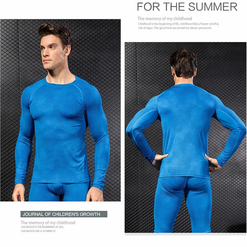 Men's Fitness Running Training Long-Sleeved Shirts Tight Elastic/Quick-Drying Clothes Gym T-Shirt Workout Athletic Undershirts